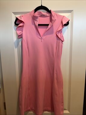 Byrdie Golf Pink Ruffle Cap Sleeve Quarter Zip Sporty Athletic Dress